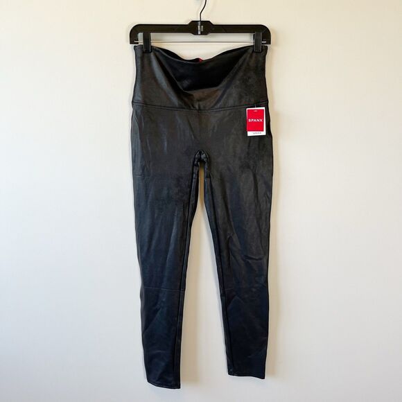 Spanx Faux Leather Leggings Black High Waisted Ankle Length Stretch XL NWT’s - Picture 3 of 8